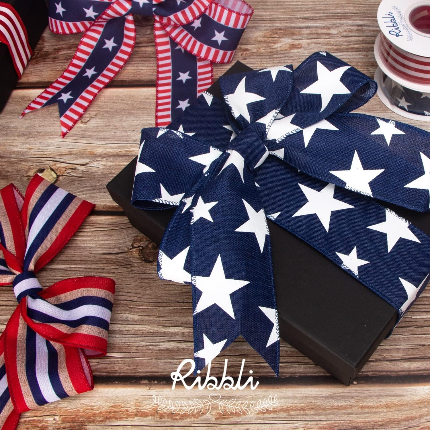 Ribbli Patriotic Wired Ribbon, Royal Blue with White Stars Ribbon, 2-1/2 Inch x 10 Yard 4th of July Ribbon for Wreaths,Crafts,Big Bows,Gift Wrapping,Outdoor Decoration