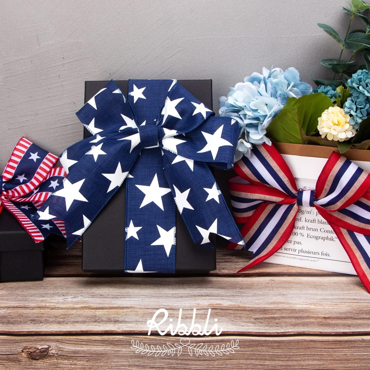 Ribbli Patriotic Wired Ribbon, Royal Blue with White Stars Ribbon, 2-1/2 Inch x 10 Yard 4th of July Ribbon for Wreaths,Crafts,Big Bows,Gift Wrapping,Outdoor Decoration