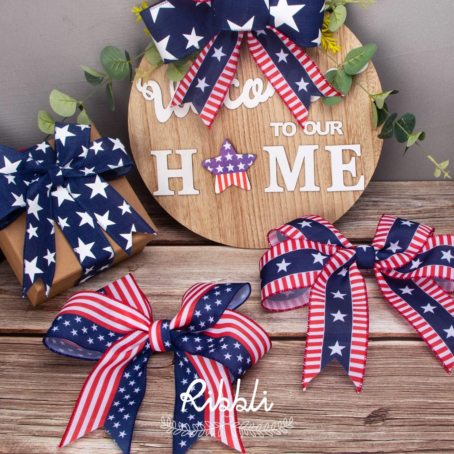 Ribbli Patriotic Wired Ribbon, Royal Blue with White Stars Ribbon, 2-1/2 Inch x 10 Yard 4th of July Ribbon for Wreaths,Crafts,Big Bows,Gift Wrapping,Outdoor Decoration