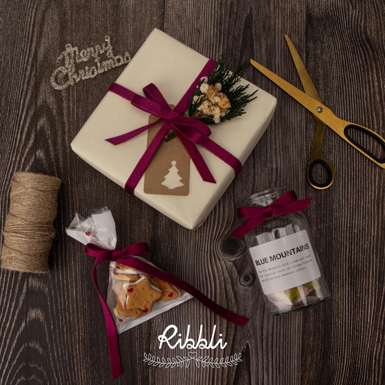Ribbli Antique Gold Velvet Ribbon Double Faced 1 Inch 10-Yard Spool Gold Ribbon Use for Christmas Tree Ornaments Gift Wrapping Wreath Decoration Wedding Boutonnieres(Burgundy)