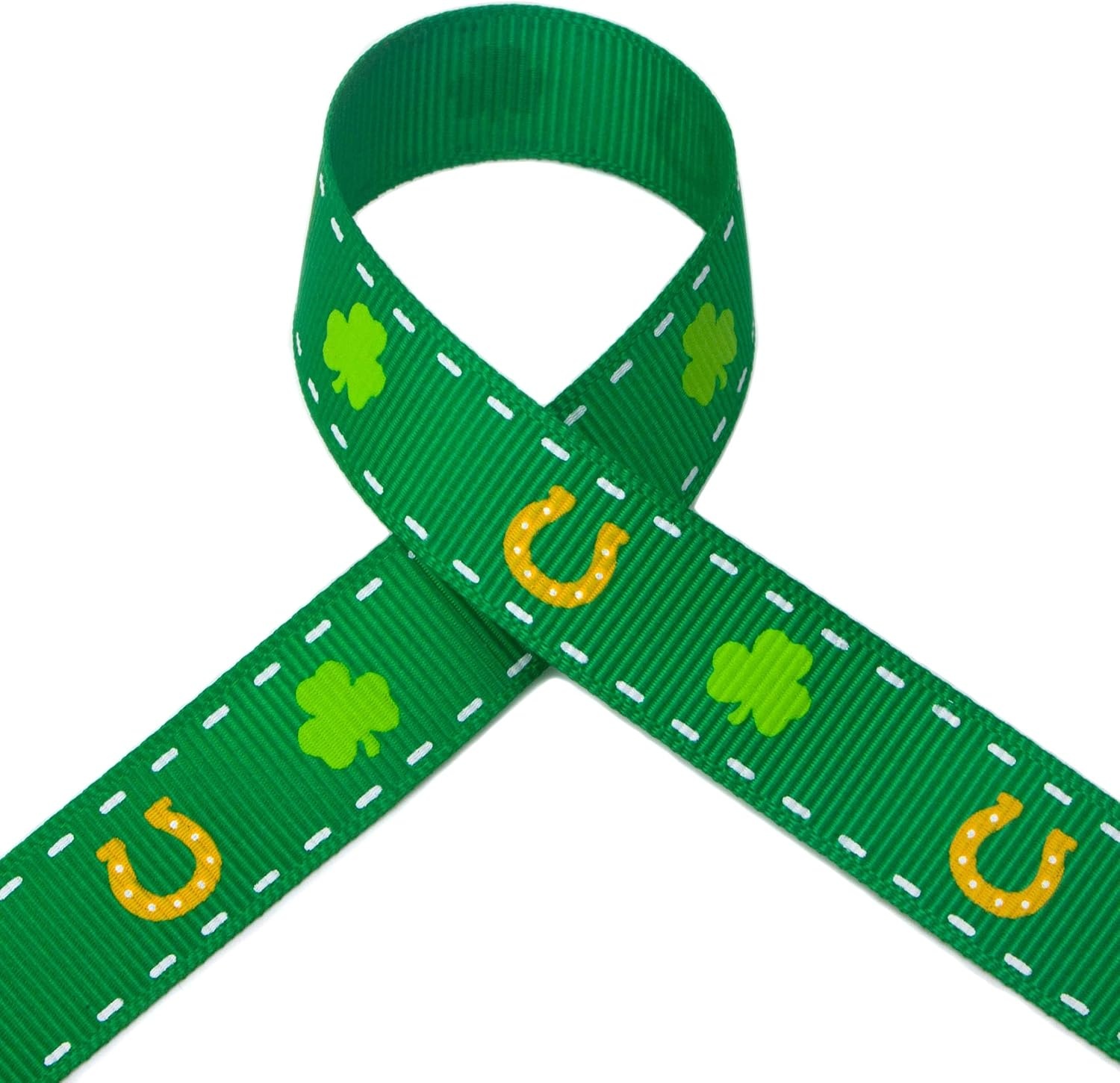 Ribbli Grosgrain Shamrock & Horseshoe Craft Ribbon,5/8-Inch,10-Yard Spool, Emerald/Yellow/White, Use for St. Patrick’s Day,Gift Wrapping,Party Decoration