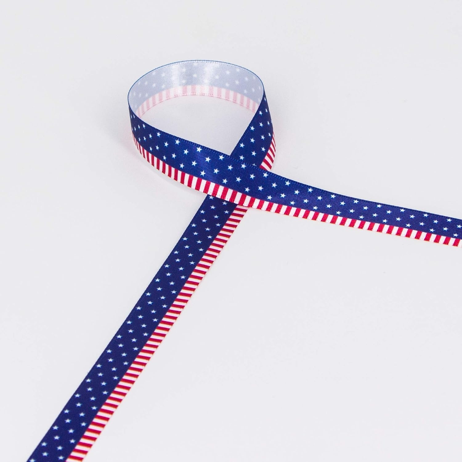 Ribbli Satin Stars and Stripes Patriotic Craft Ribbon,5/8-Inch x 10-Yard,Navy/White/Red,Use for Memorial Day, Veterans Day, 4th of July, President’s Day, USA Decorations