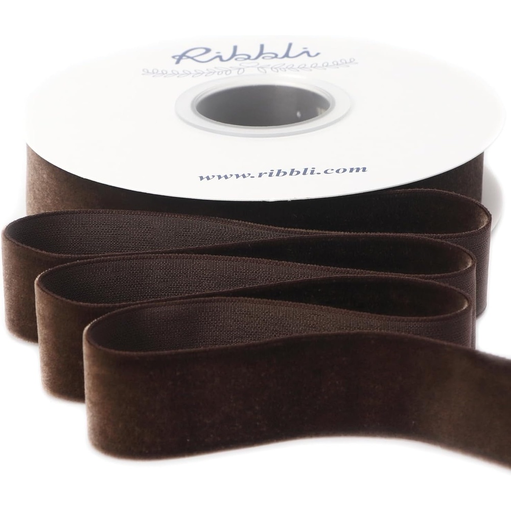 Ribbli Polyester Forest Green Velvet Ribbon,3/8 Inches,10-Yard Spool,Use for Choker,Gift Wrapping,Floral Bouquets, Boutonnieres(Brown)