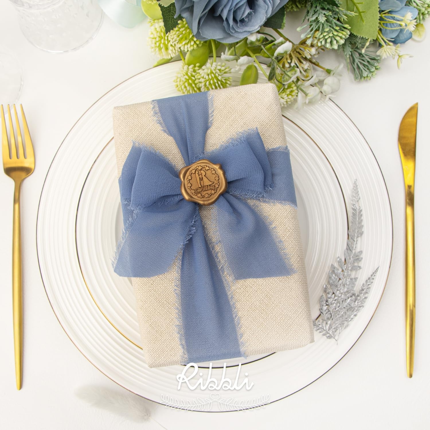 Ribbli Chiffon Silk Ribbon, 1.5 inch x 30 Yard, Champagne/Terracotta/Rust Red Fringe Chiffon Fall Ribbon for Wedding Invitations, Bridal Bouquets Wrapping, Flower Arrangement Decoration(Lt.Blue/Baby Blue/Dusty Blue)