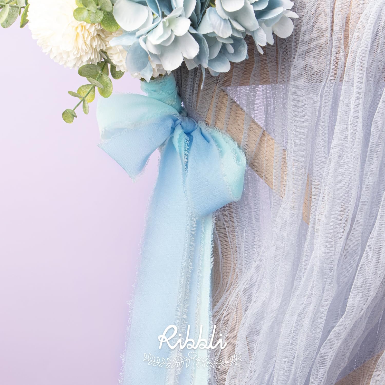 Ribbli Chiffon Silk Ribbon, 1.5 inch x 30 Yard, Champagne/Terracotta/Rust Red Fringe Chiffon Fall Ribbon for Wedding Invitations, Bridal Bouquets Wrapping, Flower Arrangement Decoration(Lt.Blue/Baby Blue/Dusty Blue)