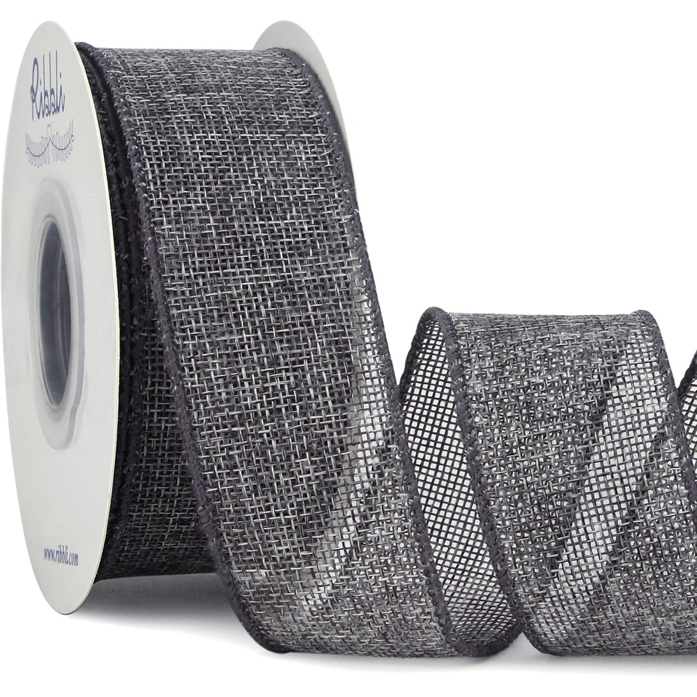 Ribbli Pink Burlap Valentine’s Day Wired Ribbon,1-1/2 Inch x 10 Yard,Easter Wired Edge Ribbon for Big Bow,Wreath,Tree Decoration,Outdoor Decoration(Gray)