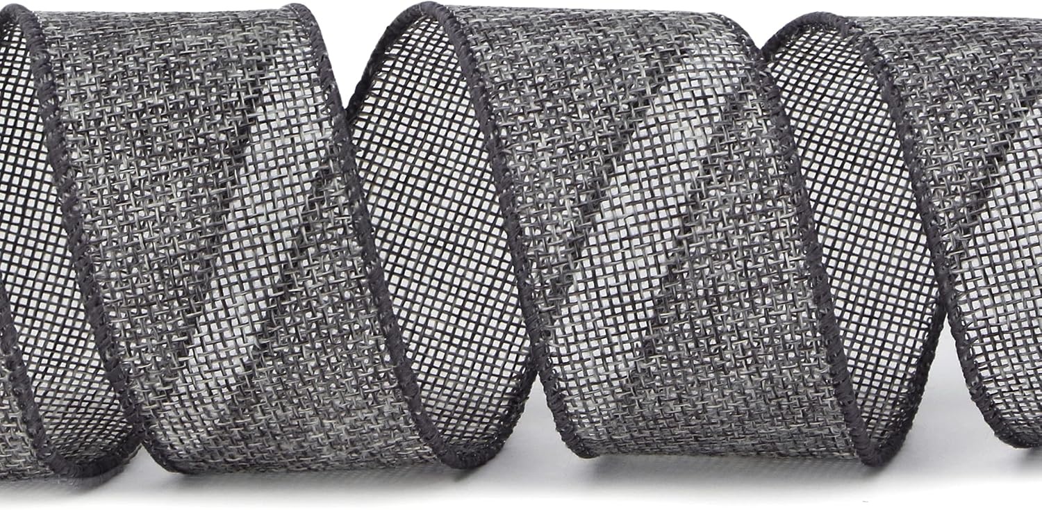 Ribbli Pink Burlap Valentine’s Day Wired Ribbon,1-1/2 Inch x 10 Yard,Easter Wired Edge Ribbon for Big Bow,Wreath,Tree Decoration,Outdoor Decoration(Gray)