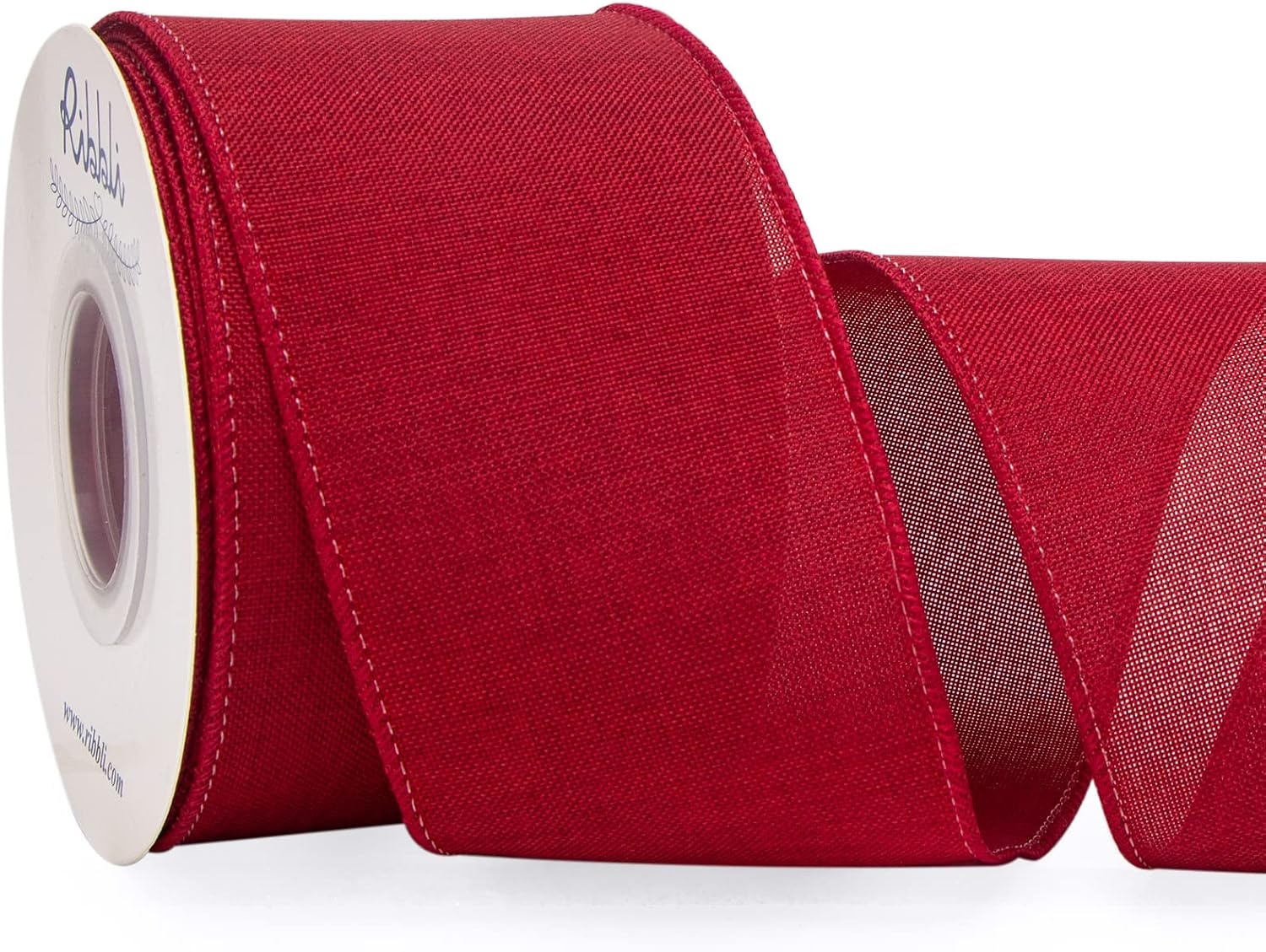 Ribbli Pink Linen Wired Ribbon, 1-1/2 Inch x 10 Yard, Pink Burlap Wired Ribbon for Easter Wreaths, Big Bows, Gift Wrapping, Christmas Tree Decoration(Dark Red)