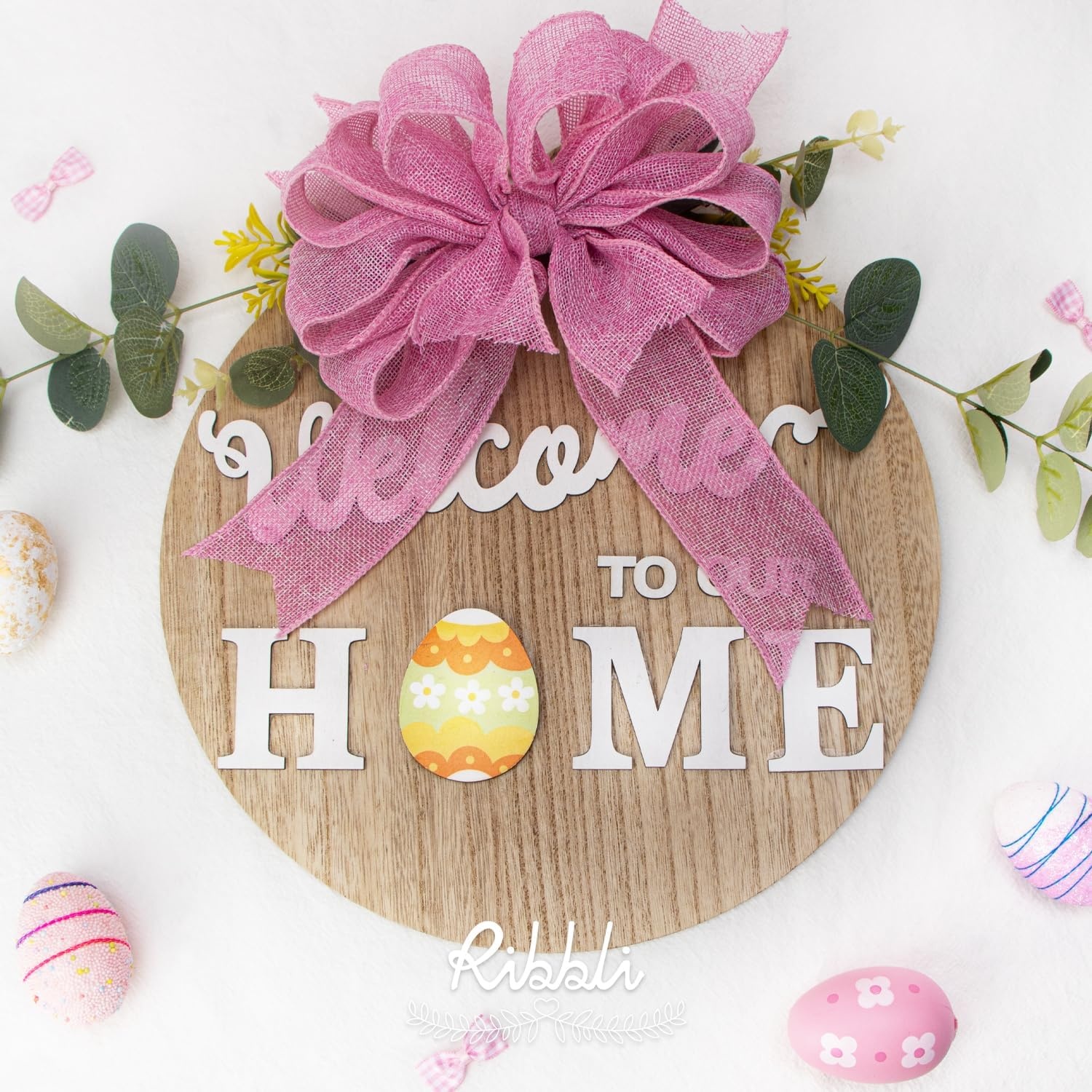 Ribbli Easter Burlap Ribbon-Pink/Blue/Lavender/Apple Green/Yellow/Orange Wired Ribbon 2 Inch x 6 Colors Total 30 Yard Easter Ribbon for Crafts Wreaths Big Bow Wrapping Outdoor Decoration