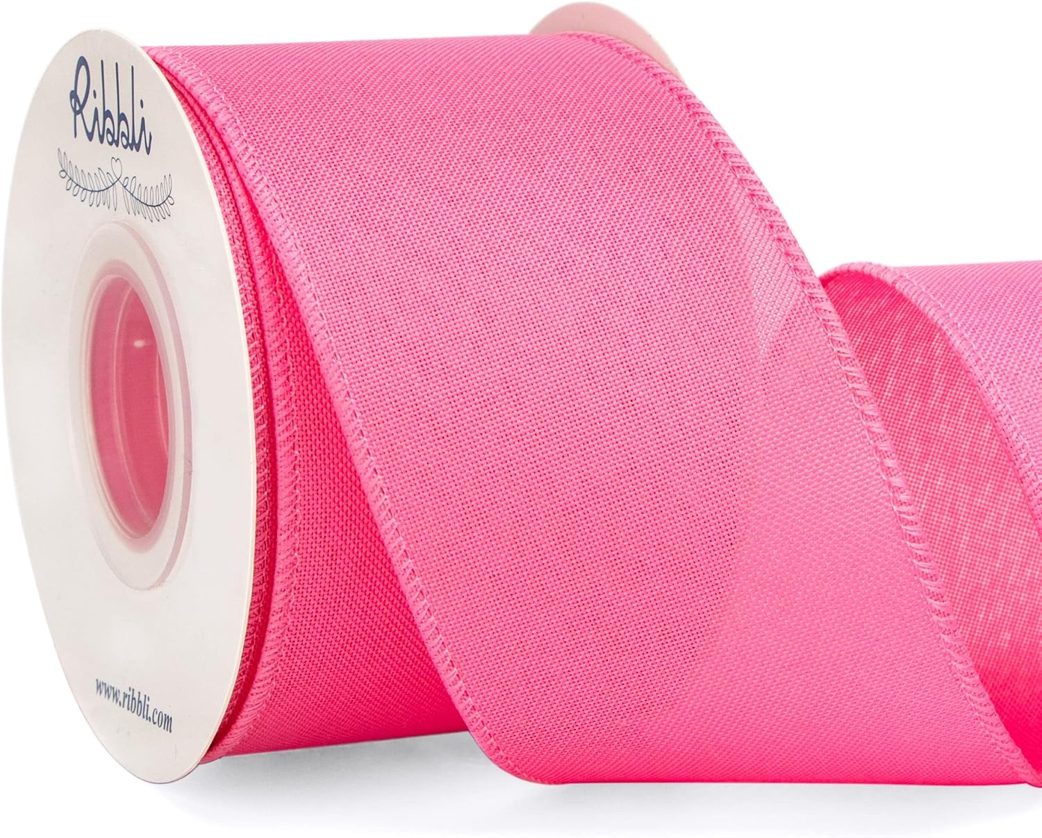 Ribbli Pink Linen Wired Ribbon, 1-1/2 Inch x 10 Yard, Pink Burlap Wired Ribbon for Easter Wreaths, Big Bows, Gift Wrapping, Christmas Tree Decoration(Pink)
