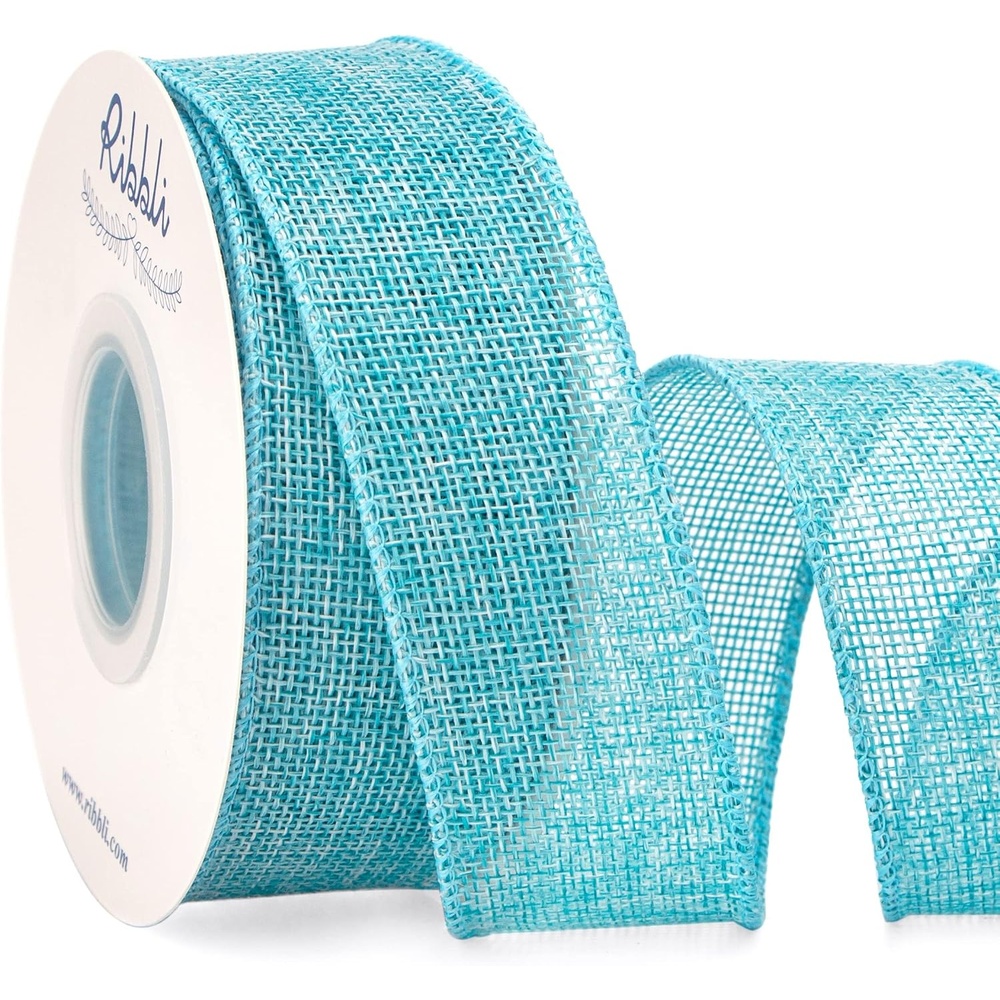 Ribbli Pink Burlap Valentine’s Day Wired Ribbon,1-1/2 Inch x 10 Yard,Easter Wired Edge Ribbon for Big Bow,Wreath,Tree Decoration,Outdoor Decoration(Lt.Blue)