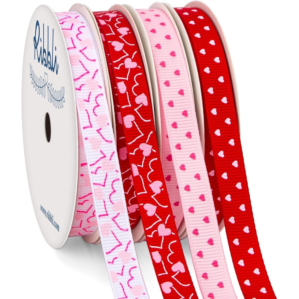 Ribbli Valentine’s Day Ribbon,4 Rolls Grosgrain Ribbon Use for Valentines Day Craft,Gift Wrapping,Home Decor,3/8 Inches Total 40 Yards,Red/White/Pink/Hot Pink(Red/Pink/White)