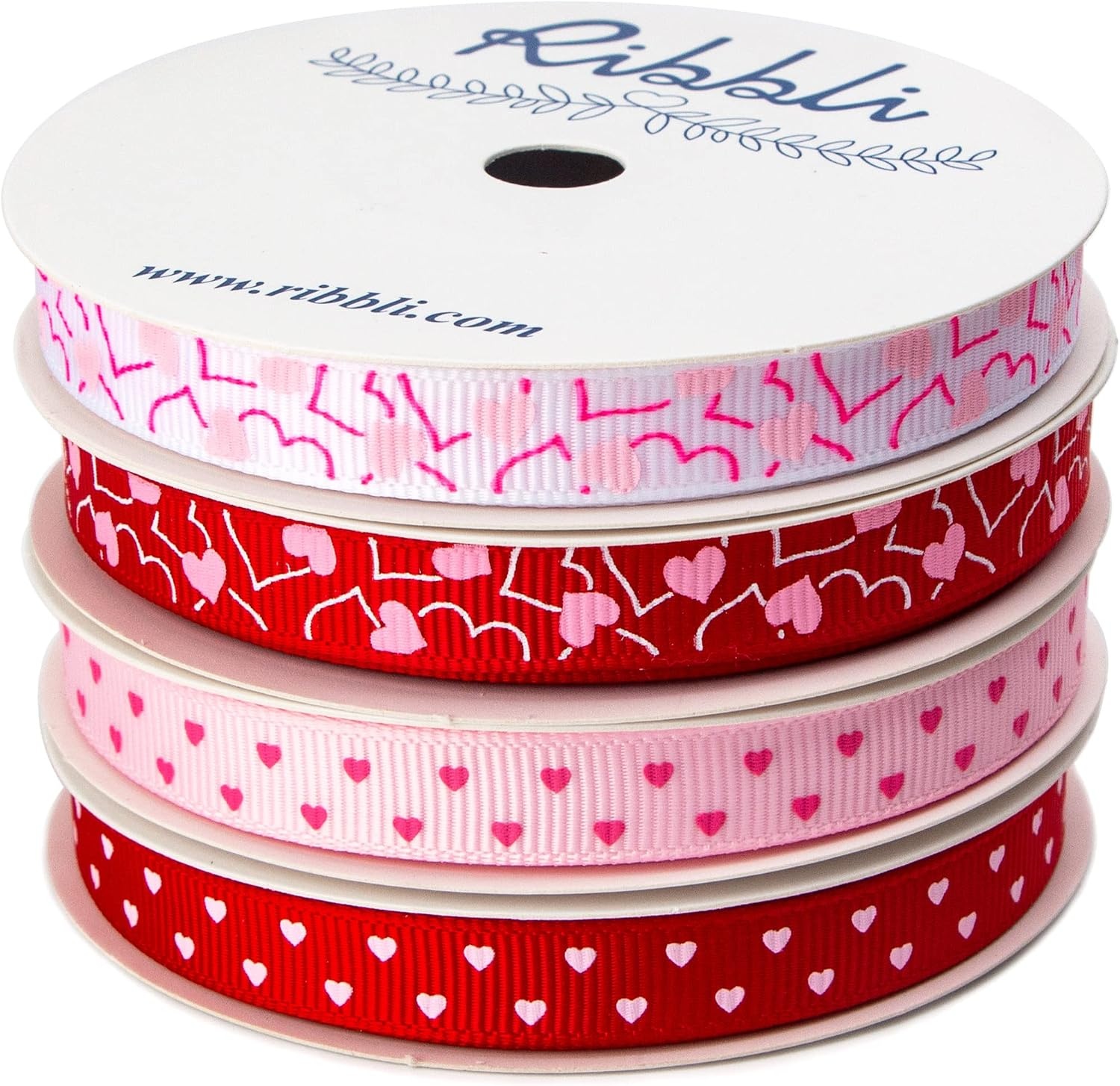 Ribbli Valentine’s Day Ribbon,4 Rolls Grosgrain Ribbon Use for Valentines Day Craft,Gift Wrapping,Home Decor,3/8 Inches Total 40 Yards,Red/White/Pink/Hot Pink(Red/Pink/White)