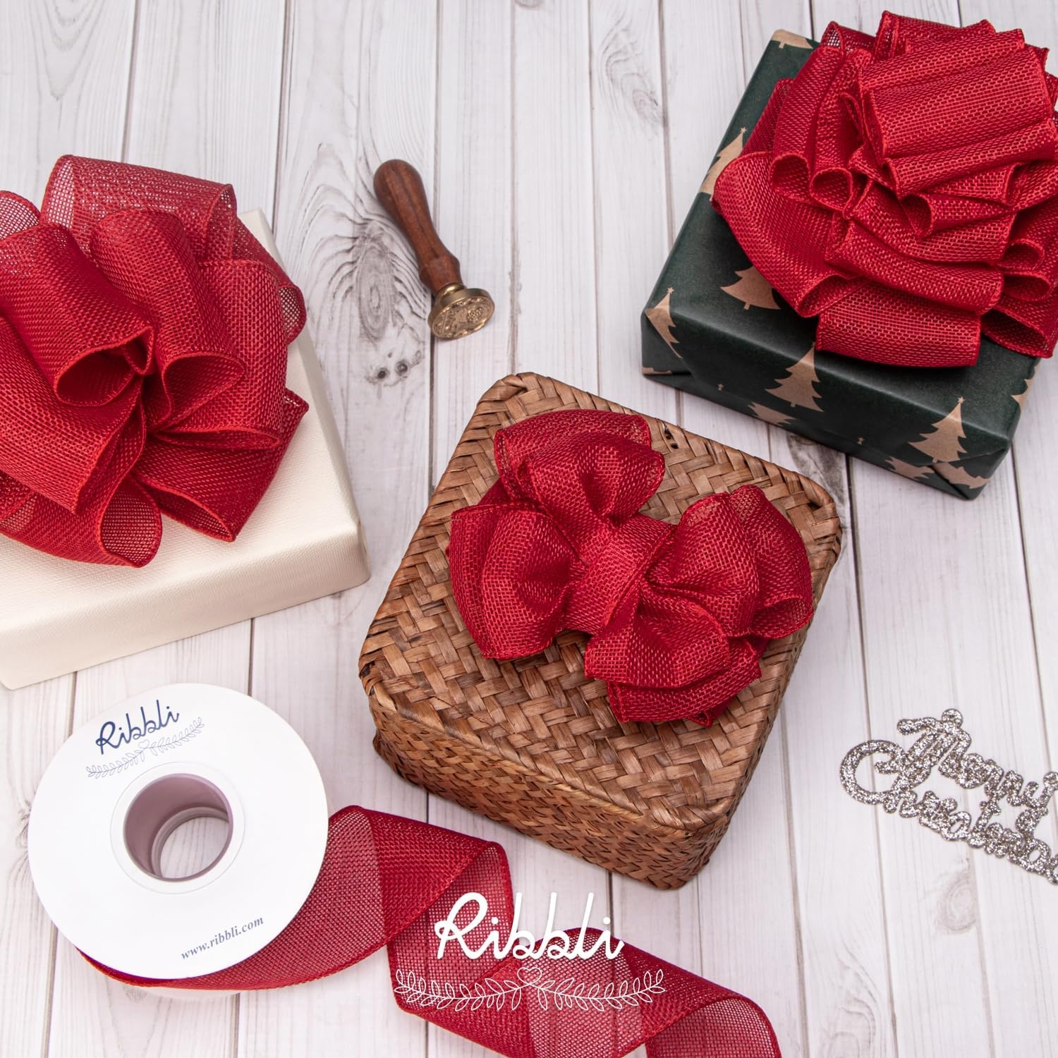 Ribbli Pink Burlap Valentine’s Day Wired Ribbon,2 Inch x Continuous 10 Yard, Easter Wired Edge Ribbon for Big Bow,Wreath,Tree Decoration,Outdoor Decoration(Red)