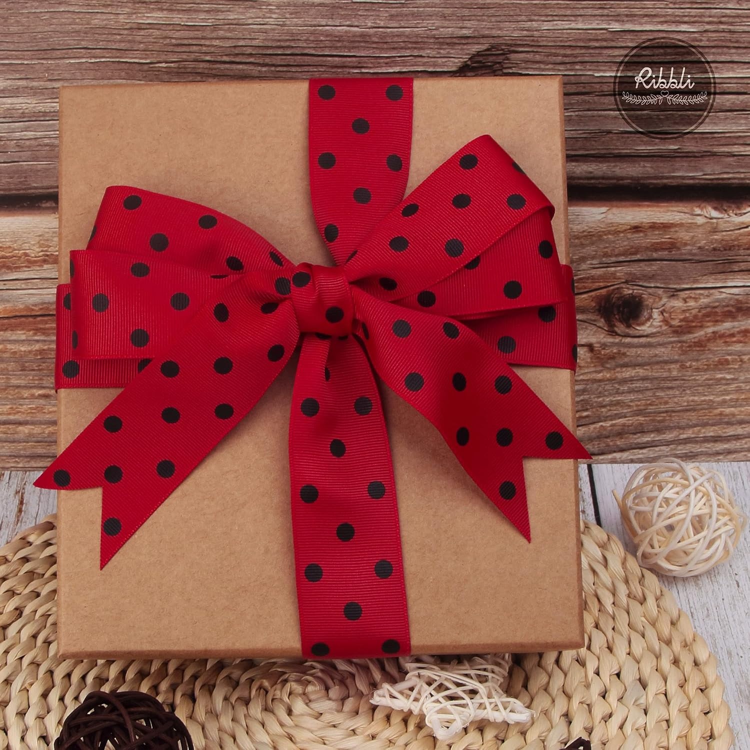 Ribbli Grosgrain Polka Dot Craft Ribbon,1-1/2 Inch,10-Yard Spool,Black with White Dots,Use for Hair Bows,Gift Wrapping,All Crafting and Sewing(Red/Black)