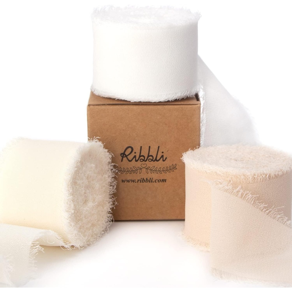 Ribbli Chiffon Silk Ribbon, 1.5 inch x 30 Yard, Champagne/Terracotta/Rust Red Fringe Chiffon Fall Ribbon for Wedding Invitations, Bridal Bouquets Wrapping, Flower Arrangement Decoration(White/Ivory/Champagne)