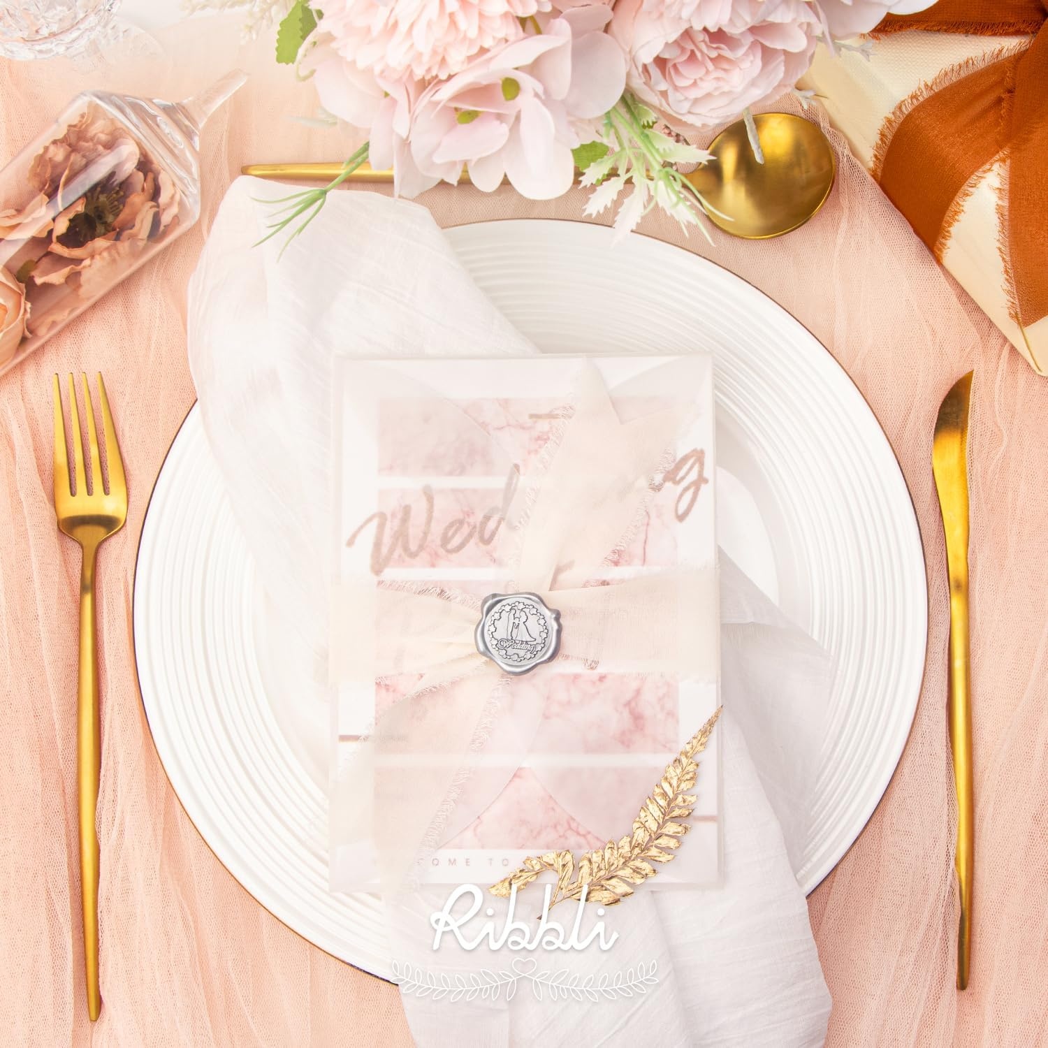 Ribbli Chiffon Silk Ribbon, 1.5 inch x 30 Yard, Champagne/Terracotta/Rust Red Fringe Chiffon Fall Ribbon for Wedding Invitations, Bridal Bouquets Wrapping, Flower Arrangement Decoration(Cream/Beige/Terracotta)