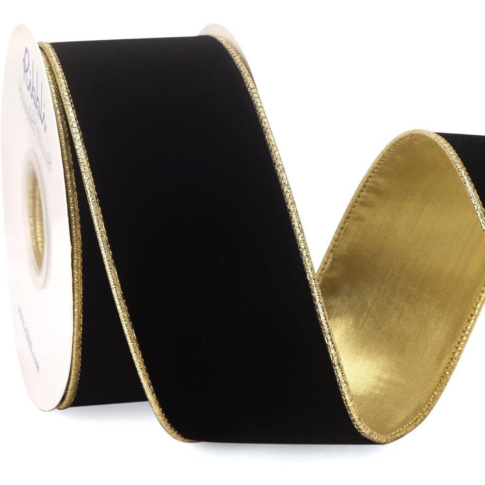 Ribbli Royal Blue Velvet Wired Ribbon 4 Inch Luxury Matte Velvet Christmas Ribbon for Gift Wrapping Christmas Tree Decoration Crafts Wreaths Supplies – 10 Yards(Black)