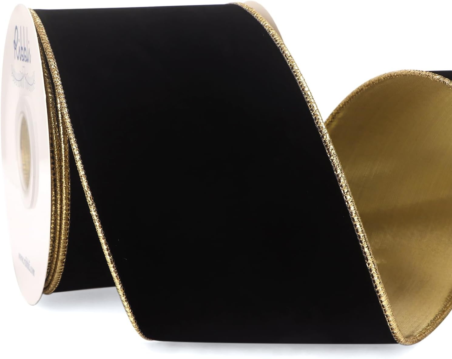 Ribbli Royal Blue Velvet Wired Ribbon 4 Inch Luxury Matte Velvet Christmas Ribbon for Gift Wrapping Christmas Tree Decoration Crafts Wreaths Supplies – 10 Yards(Black)