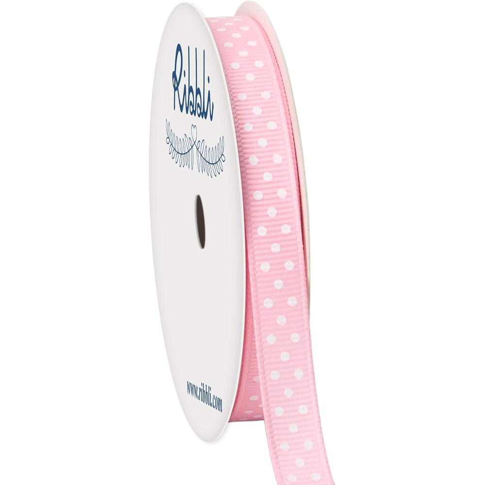 Ribbli Grosgrain Polka Dot Craft Ribbon,3/8 Inch,10-Yard Spool,Black with White Dots,Use for Gift Wrapping,Party Decoration,All Crafting and Sewing(Pearl Pink/White)