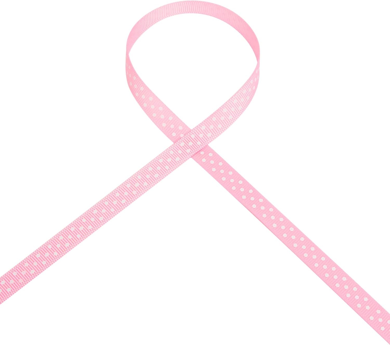 Ribbli Grosgrain Polka Dot Craft Ribbon,3/8 Inch,10-Yard Spool,Black with White Dots,Use for Gift Wrapping,Party Decoration,All Crafting and Sewing(Pearl Pink/White)