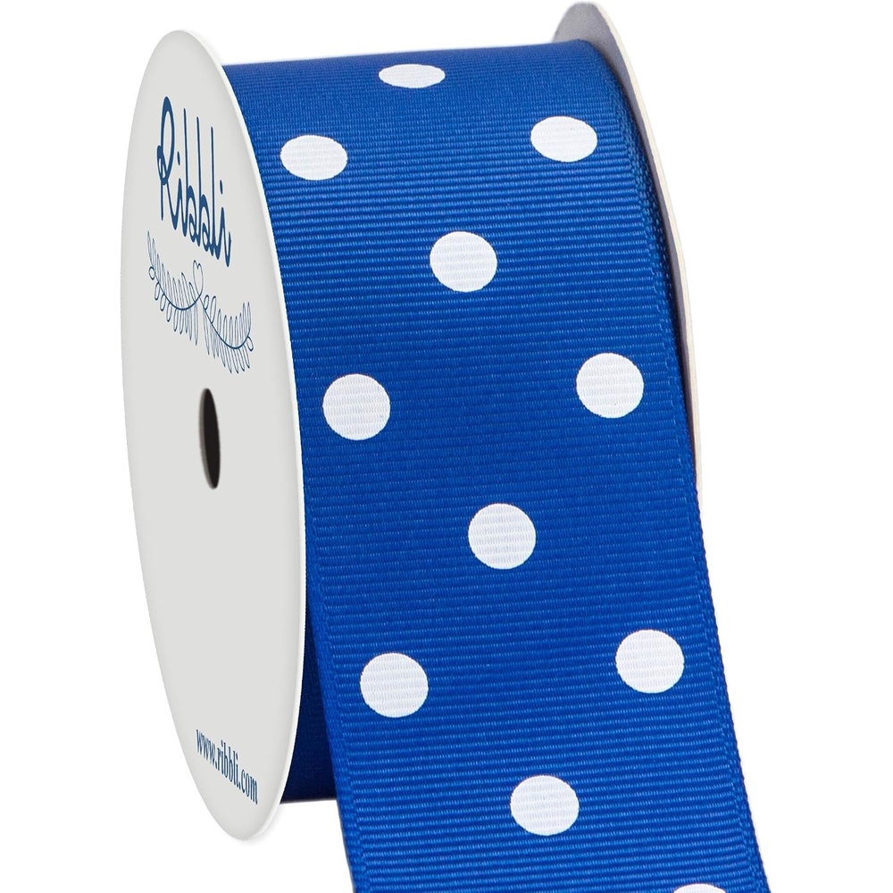 Ribbli Grosgrain Polka Dot Craft Ribbon,1-1/2 Inch,10-Yard Spool,Black with White Dots,Use for Hair Bows,Gift Wrapping,All Crafting and Sewing(Royal Blue/White)
