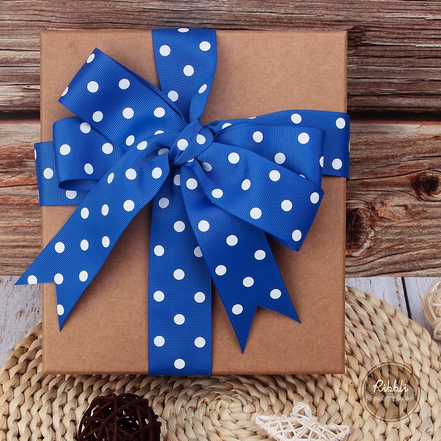 Ribbli Grosgrain Polka Dot Craft Ribbon,1-1/2 Inch,10-Yard Spool,Black with White Dots,Use for Hair Bows,Gift Wrapping,All Crafting and Sewing(Royal Blue/White)