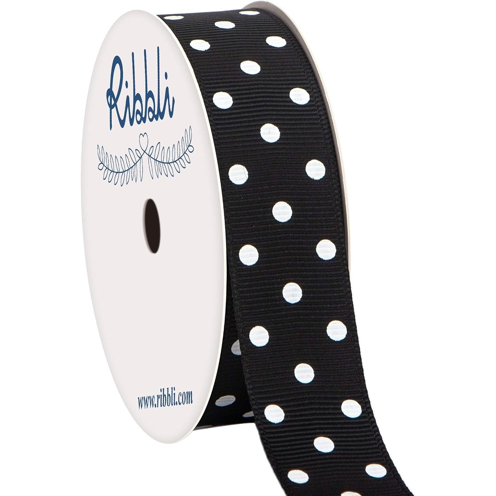 Ribbli Grosgrain Polka Dot Craft Ribbon,7/8 Inch,10-Yard Spool,Black with White Dots,Use for Hair Bows,Gift Wrapping,All Crafting and Sewing(Black/White)