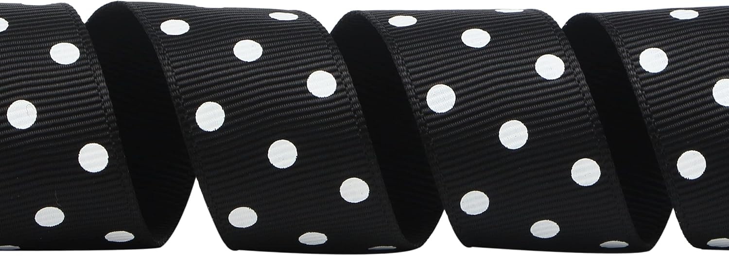Ribbli Grosgrain Polka Dot Craft Ribbon,7/8 Inch,10-Yard Spool,Black with White Dots,Use for Hair Bows,Gift Wrapping,All Crafting and Sewing(Black/White)