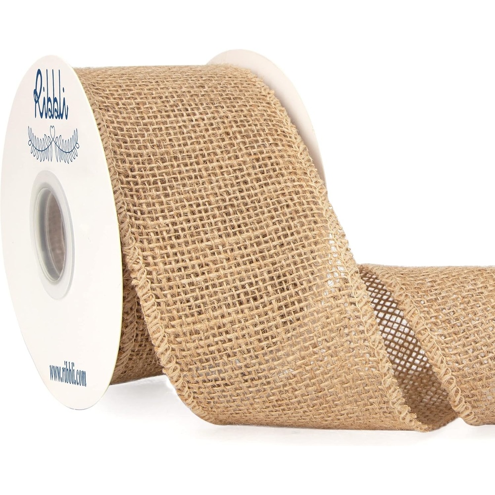 Ribbli Jute Burlap Ribbon 4 Inch x 10 Yard,Natural Solid Ribbon for Crafts,Gift Wrapping,Wreath,Tree Decoration,Outdoor Decoration(Non-Wired)(3inch)