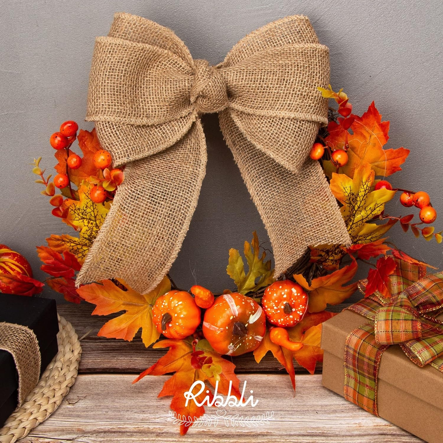 Ribbli Jute Burlap Ribbon 4 Inch x 10 Yard,Natural Solid Ribbon for Crafts,Gift Wrapping,Wreath,Tree Decoration,Outdoor Decoration(Non-Wired)(3inch)