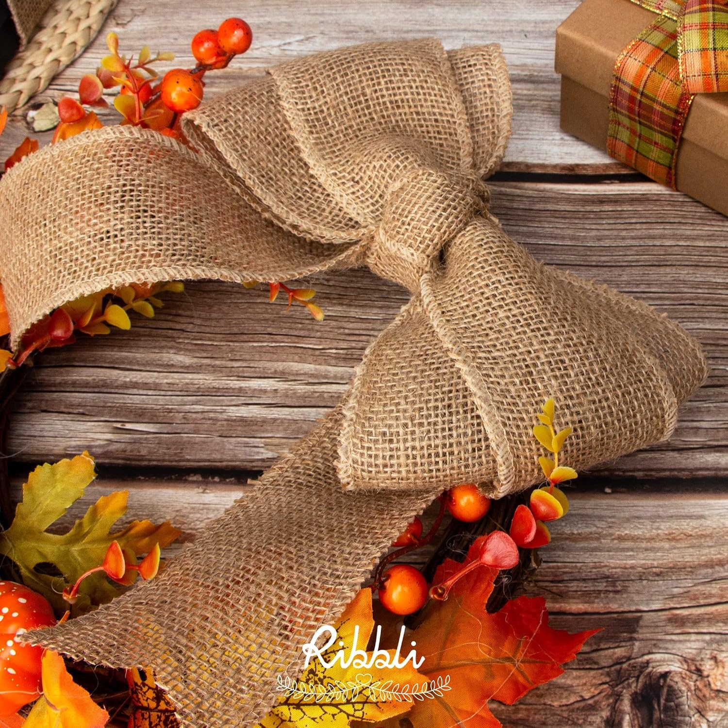 Ribbli Jute Burlap Ribbon 4 Inch x 10 Yard,Natural Solid Ribbon for Crafts,Gift Wrapping,Wreath,Tree Decoration,Outdoor Decoration(Non-Wired)(3inch)