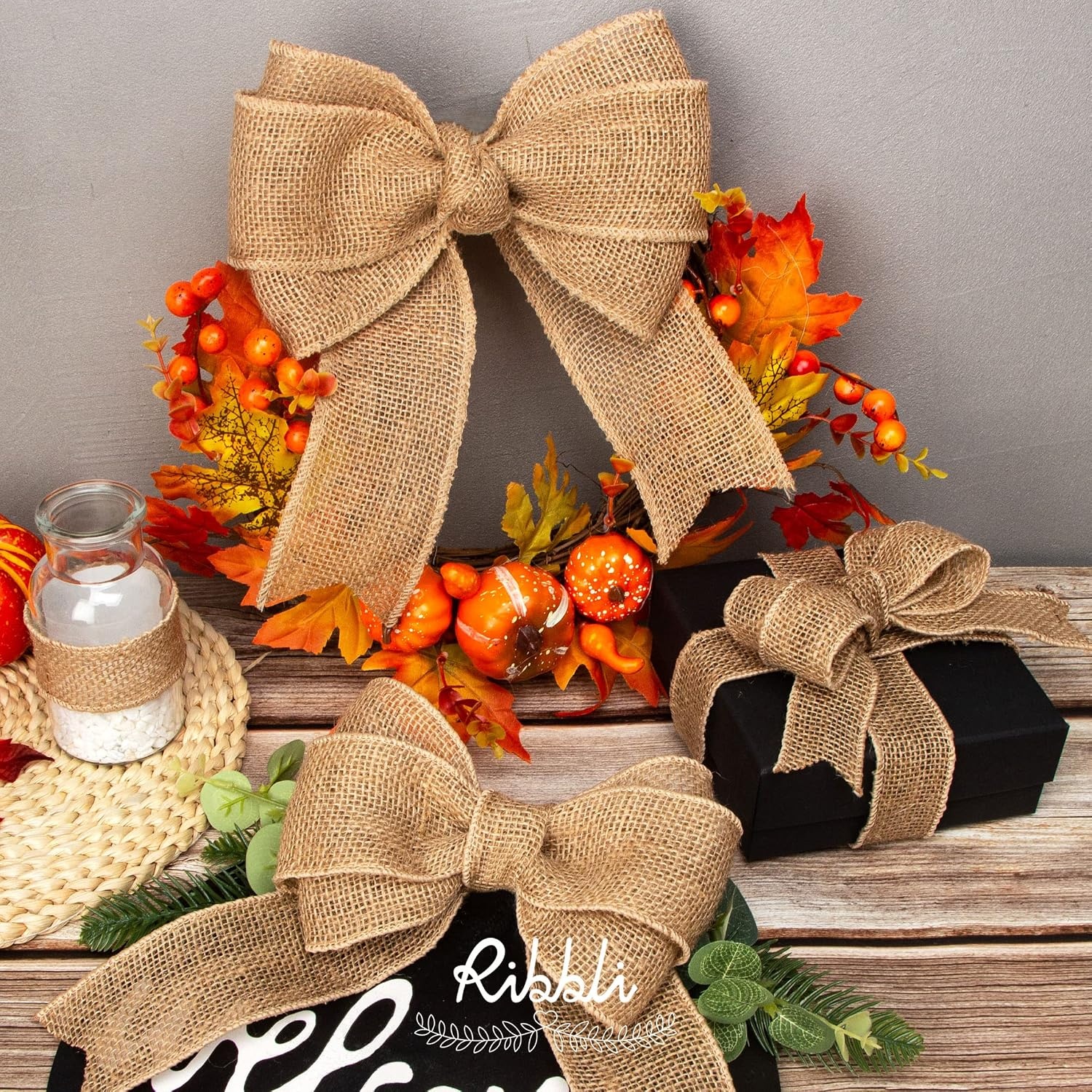 Ribbli Jute Burlap Ribbon 4 Inch x 10 Yard,Natural Solid Ribbon for Crafts,Gift Wrapping,Wreath,Tree Decoration,Outdoor Decoration(Non-Wired)(3inch)