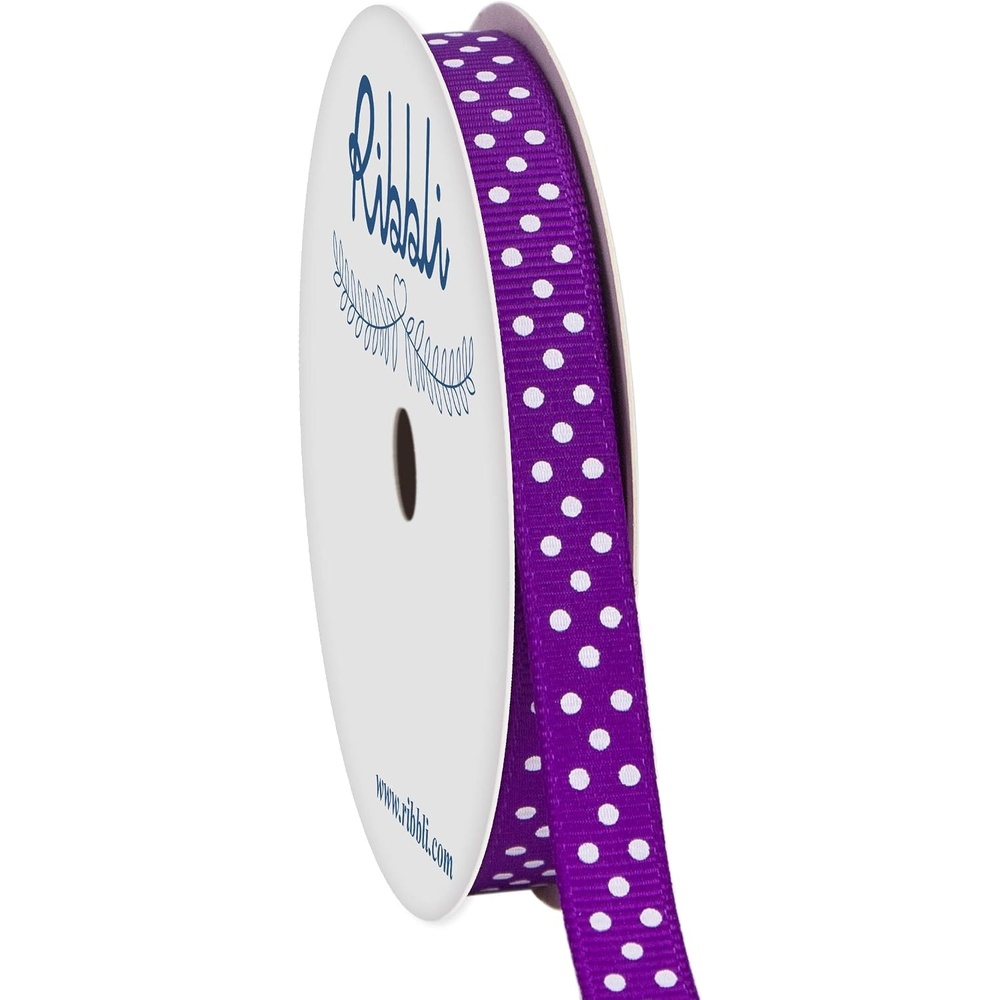 Ribbli Grosgrain Polka Dot Craft Ribbon,3/8 Inch,10-Yard Spool,Black with White Dots,Use for Gift Wrapping,Party Decoration,All Crafting and Sewing(Purple/White)