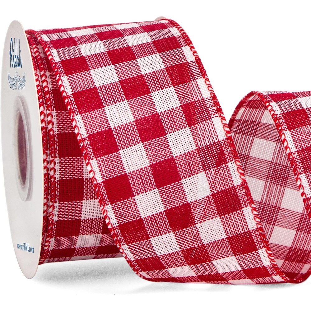 Ribbli Red and Black Wired Ribbon, 2-1/2 Inch x 10 Yard,Buffalo Plaid Burlap, Christmas Ribbon for Big Bow,Wreath,Tree Decoration,Outdoor Decoration(Red/White)