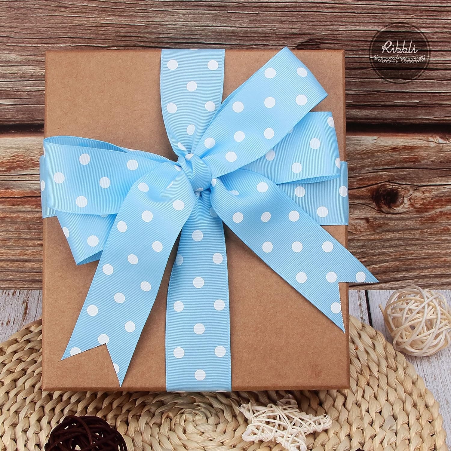 Ribbli Grosgrain Polka Dot Craft Ribbon,1-1/2 Inch,10-Yard Spool,Black with White Dots,Use for Hair Bows,Gift Wrapping,All Crafting and Sewing(Blue Topaz/White)
