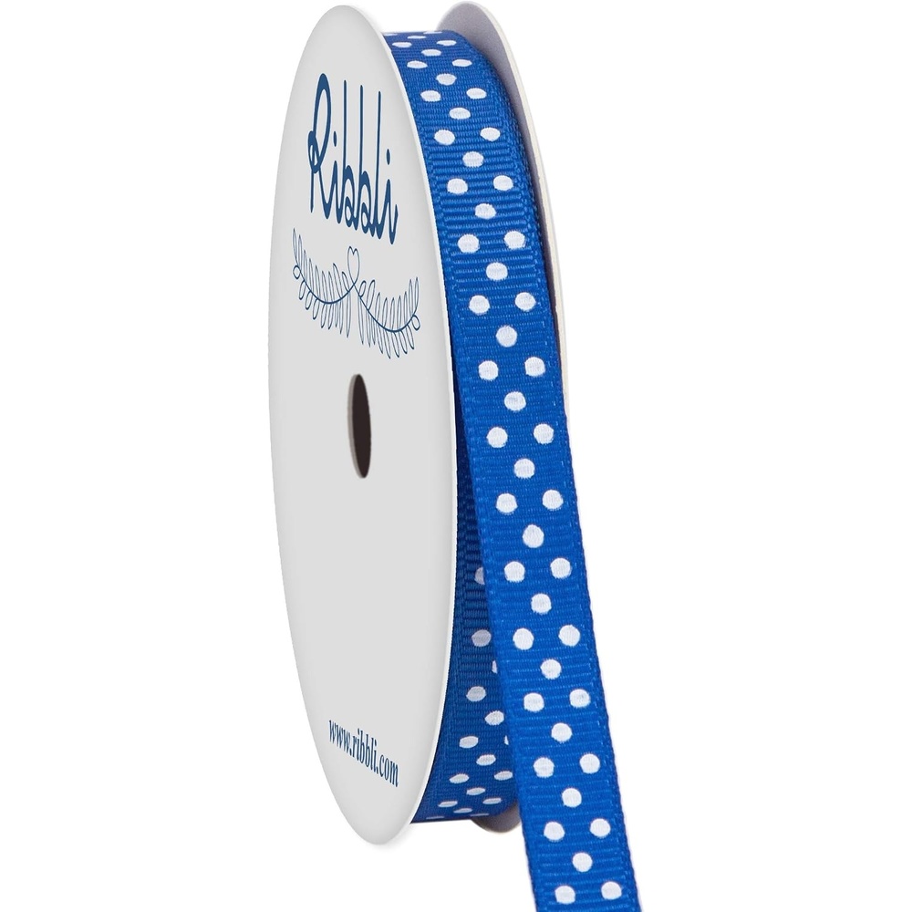 Ribbli Grosgrain Polka Dot Craft Ribbon,3/8 Inch,10-Yard Spool,Black with White Dots,Use for Gift Wrapping,Party Decoration,All Crafting and Sewing(Royal Blue/White)