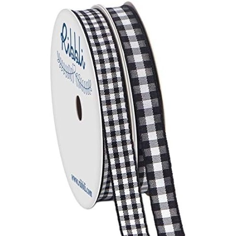Ribbli 2 Rolls Black and White Gingham Ribbon,Total 20 Yards,3/8 Inch x 10 Yard Each Roll,Polyester Woven Edge,2 Styles Buffalo Checked Ribbon(Black/White)