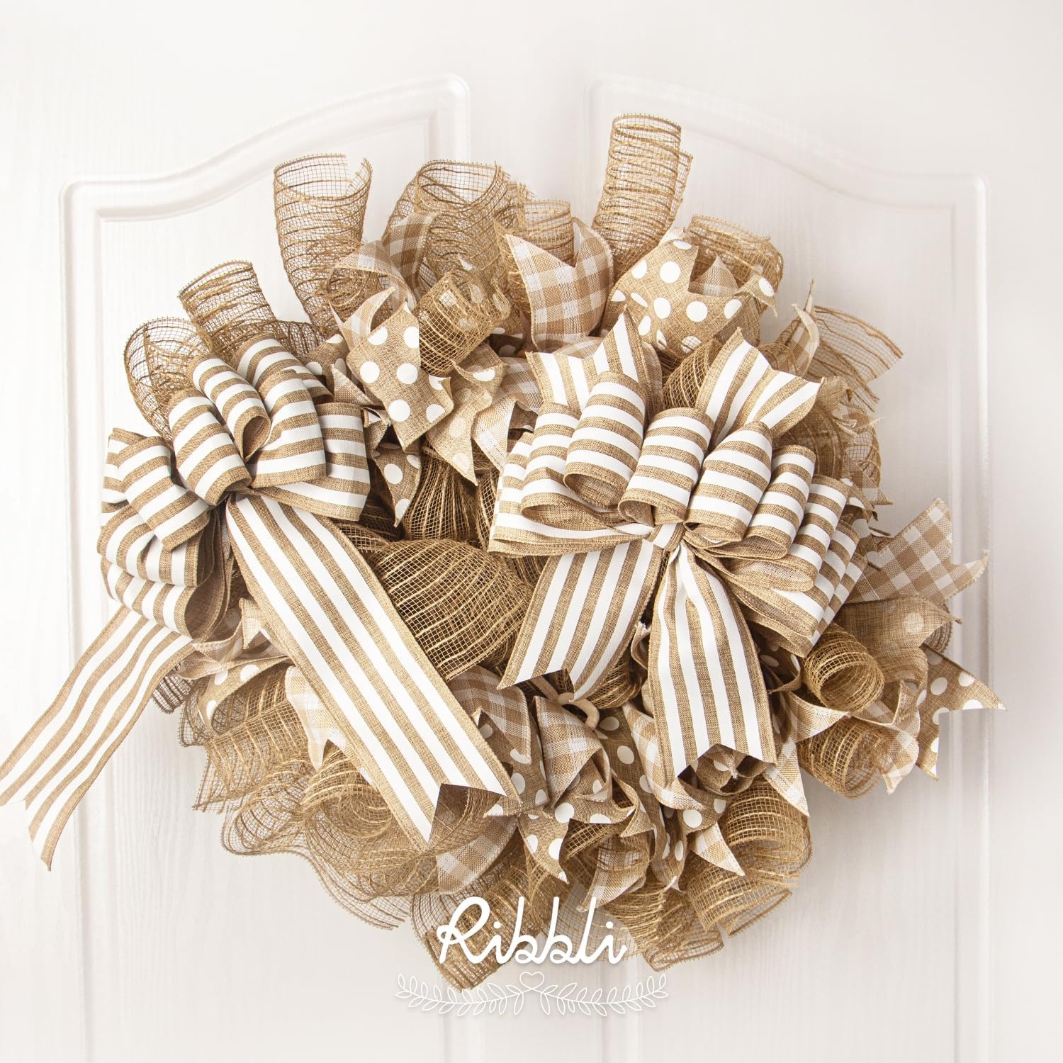 Ribbli 2 Rolls Champagne Gold Metallic Mesh Ribbon Champagne Gold Deluxe Foil Christmas Ribbon for Christmas Tree Wreath Swags Wedding Garland 10 inch x 30 feet(10Yard) Per Roll(Beige/Natural)