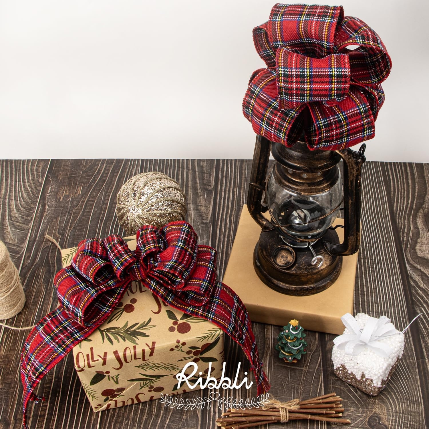 Ribbli Christmas Plaid Wired Ribbon, Red Plaid Ribbon 2-1/2 Inch x Continuous 10 Yard, Christmas Ribbon for Gift Wrapping, Big Bow, Wreath, Polyester-Red/Blue/Yellow/White