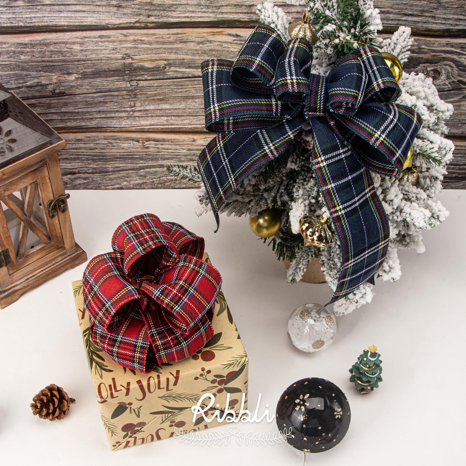 Ribbli Christmas Plaid Wired Ribbon, Red Plaid Ribbon 2-1/2 Inch x Continuous 10 Yard, Christmas Ribbon for Gift Wrapping, Big Bow, Wreath, Polyester-Red/Blue/Yellow/White