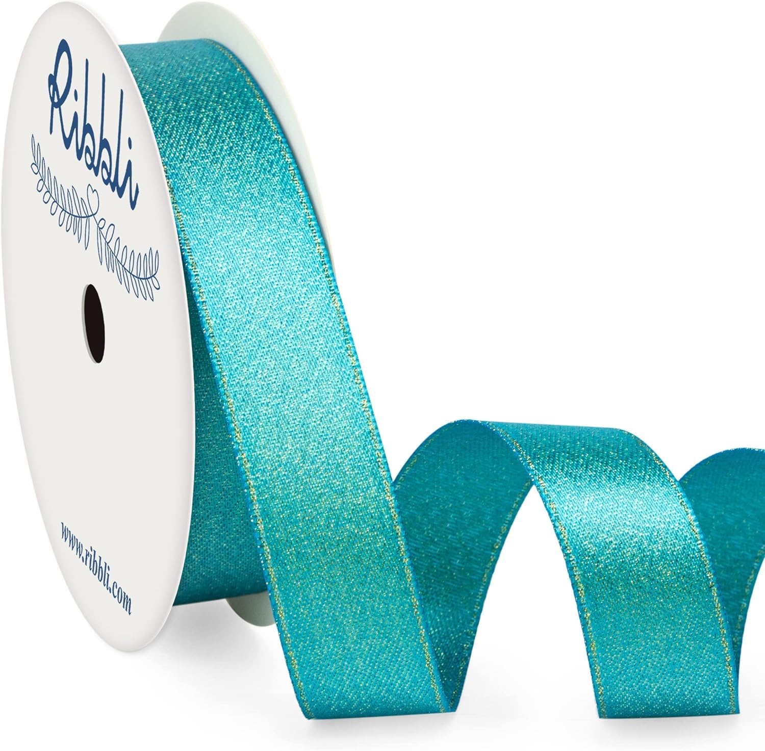 Ribbli Champagne Gold Double Faced Purl Ribbon, Luxury Glitter, 5/8 Inch x 10 Yard, Wedding Ribbon for Crafts, Gift Wrapping, Bottle Decoration(Turquoise)