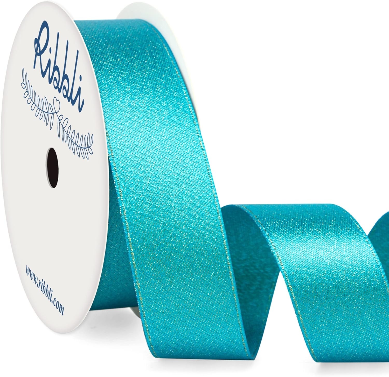Ribbli Champagne Gold Double Faced Purl Ribbon, Luxury Glitter, 5/8 Inch x 10 Yard, Wedding Ribbon for Crafts, Gift Wrapping, Bottle Decoration(Turquoise)