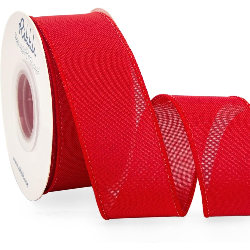 Ribbli Pink Linen Wired Ribbon, 1-1/2 Inch x 10 Yard, Pink Burlap Wired Ribbon for Easter Wreaths, Big Bows, Gift Wrapping, Christmas Tree Decoration(Red)