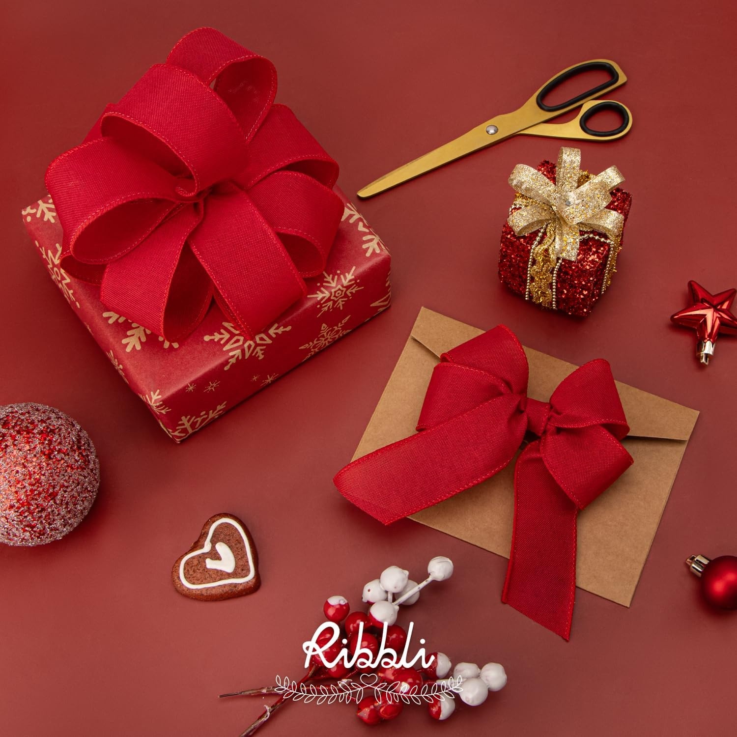 Ribbli Pink Linen Wired Ribbon, 1-1/2 Inch x 10 Yard, Pink Burlap Wired Ribbon for Easter Wreaths, Big Bows, Gift Wrapping, Christmas Tree Decoration(Red)