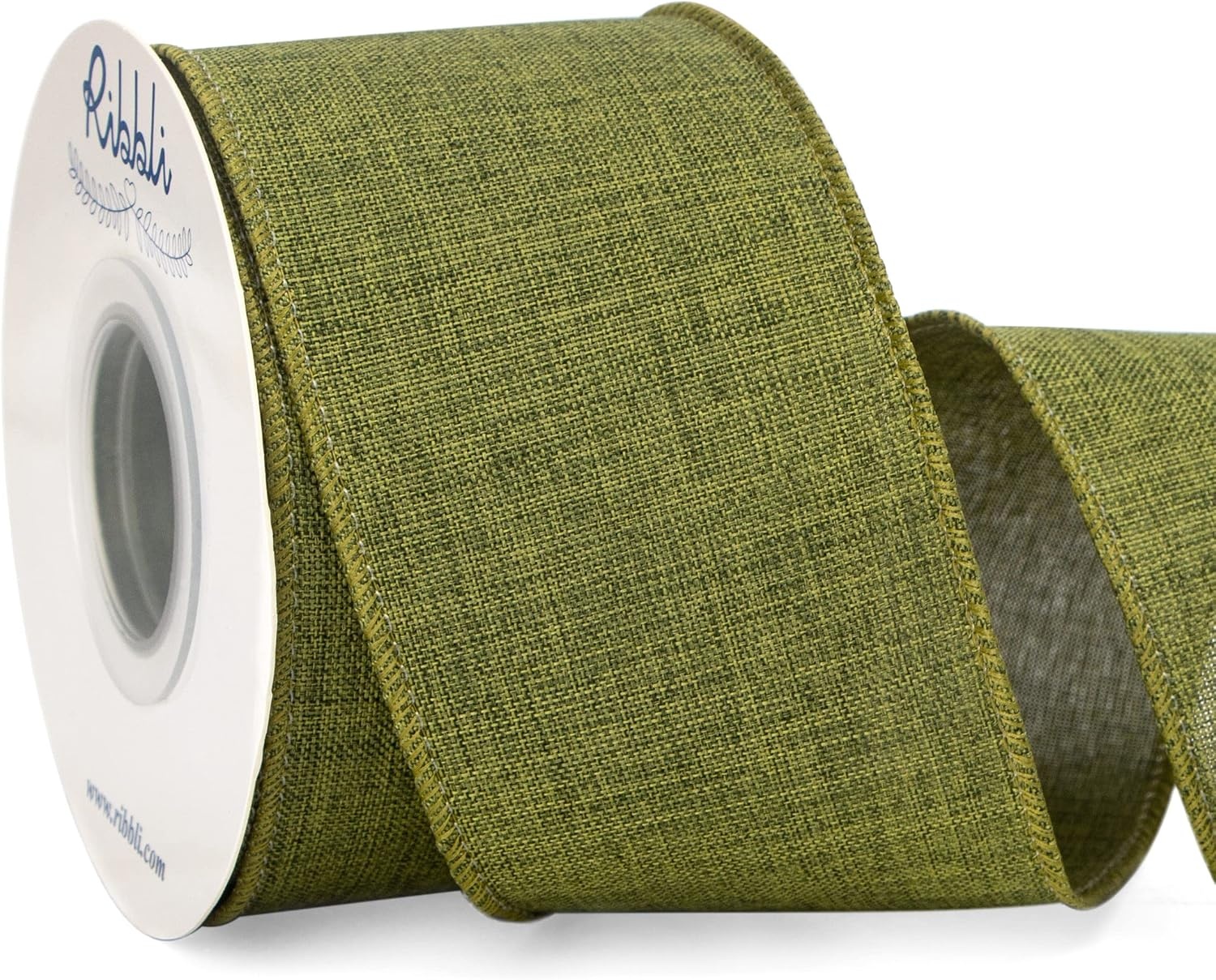 Ribbli Pink Linen Wired Ribbon, 1-1/2 Inch x 10 Yard, Pink Burlap Wired Ribbon for Easter Wreaths, Big Bows, Gift Wrapping, Christmas Tree Decoration(Moss Green)
