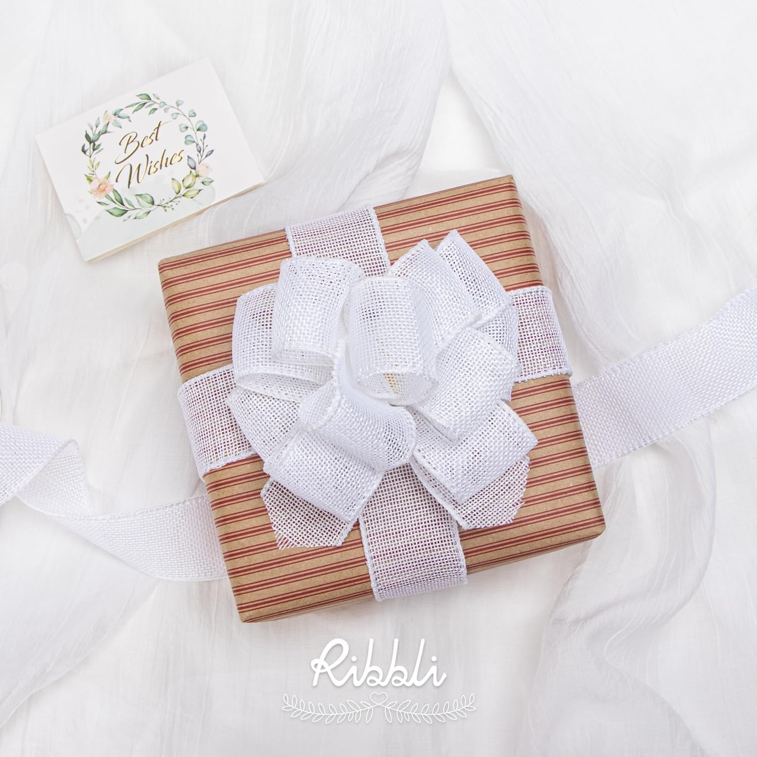 Ribbli Pink Burlap Valentine’s Day Wired Ribbon,1-1/2 Inch x 10 Yard,Easter Wired Edge Ribbon for Big Bow,Wreath,Tree Decoration,Outdoor Decoration(White)