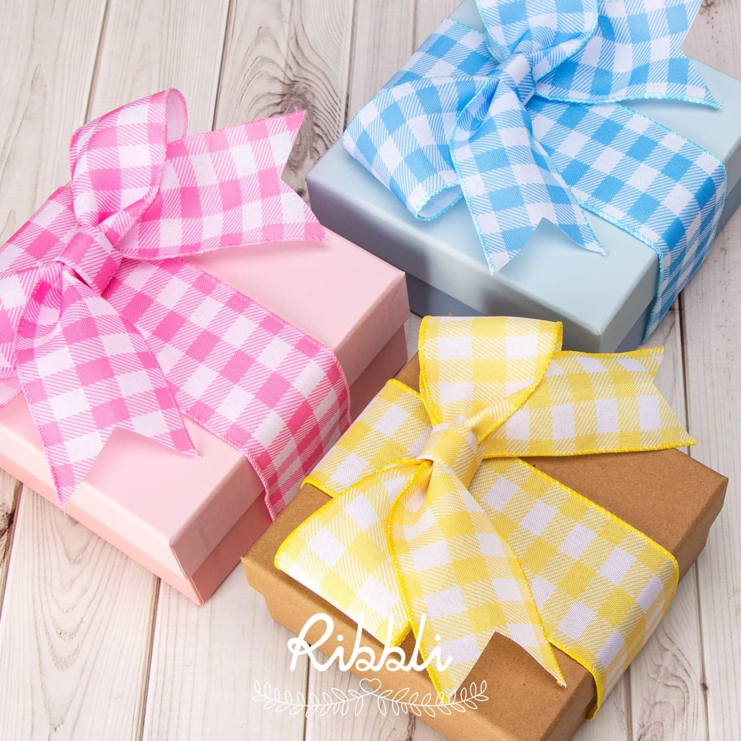 Ribbli Easter Ribbon Wired-Easter Bunny/Eggs/Colorful Stripe/Yellow and Blue Check Burlap Ribbon 2-1/2 Inch Total 90 Feets(30 Yards) 6 Rolls Spring Ribbon for Crafts Wreaths Wrapping Outdoor Decor