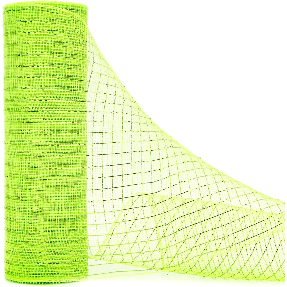 Ribbli Yellow Metallic Mesh Ribbon, 10 inch x 30 feet(10Yard), Yellow with Gold Foil, Use for Wreath Swags and Christmas Tree Decoration(Lime/Green)