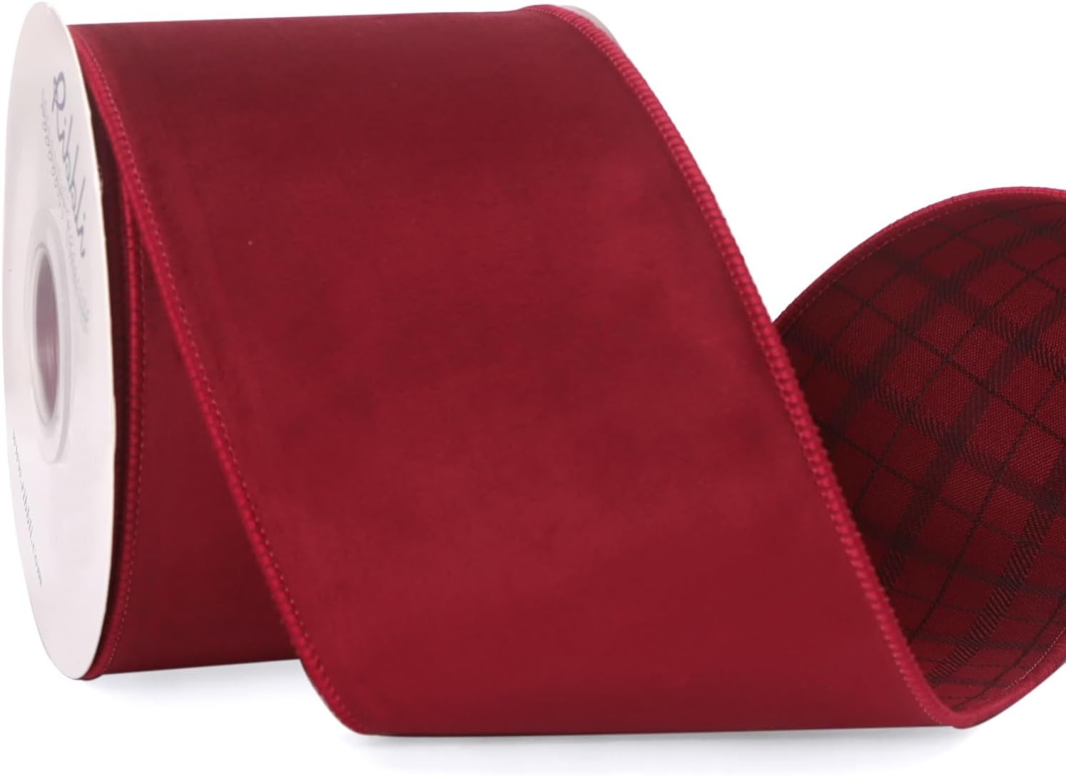 Ribbli Red Velvet Wired Ribbon with Metallic Plaid Reversible 2.5 Inch Christmas Ribbon for Gift Wrapping Christmas Tree Decoration Crafts Wreaths Supplies-Continuous 10 Yards(Dark Red)